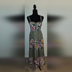 Floral Tiered Maxi Dress With Button Adjustable Straps Sweetheart Neck Line